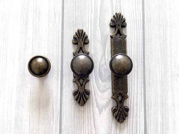 Antique Bronze Cabinet Knobs Door Knob Dresser Drawer Knobs Pulls Handles Rustic Retro Vintage Furniture Knob Pull Handle Back Plate Solid Etsy