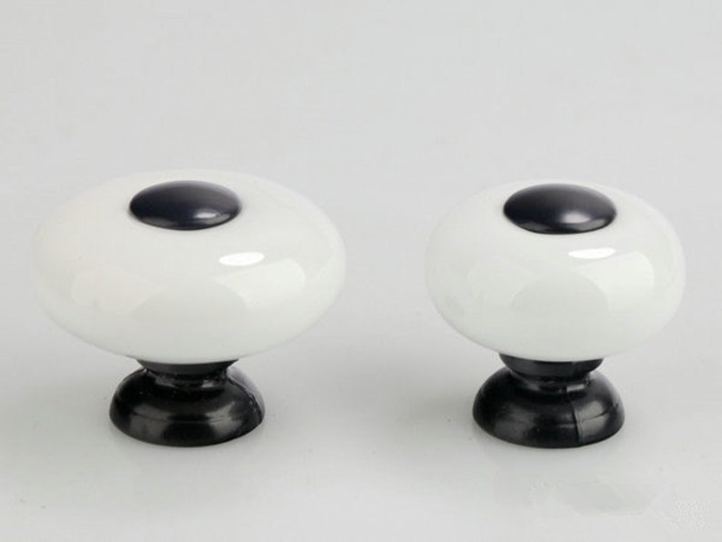 Small Knobs Dresser Knob White Black Ceramic Kitchen Etsy