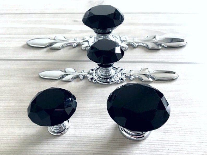 Black Glass Dresser Knob Crystal Drawer Knobs Pulls Handle Etsy