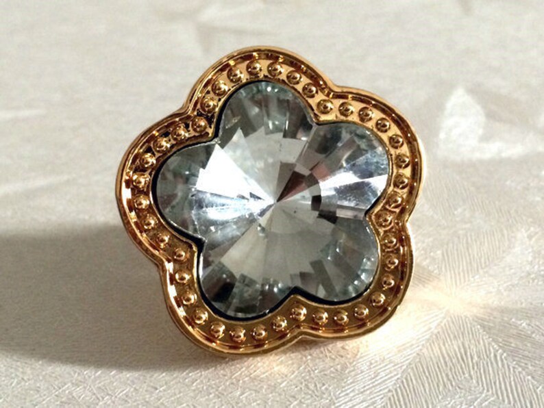 Floral Crystal Knob Rhinestone Glass Knobs Dresser Knob Drawer Knobs Pulls Handles Flower Cabinet Door Knobs Pull Handle Gold Silver Bling
