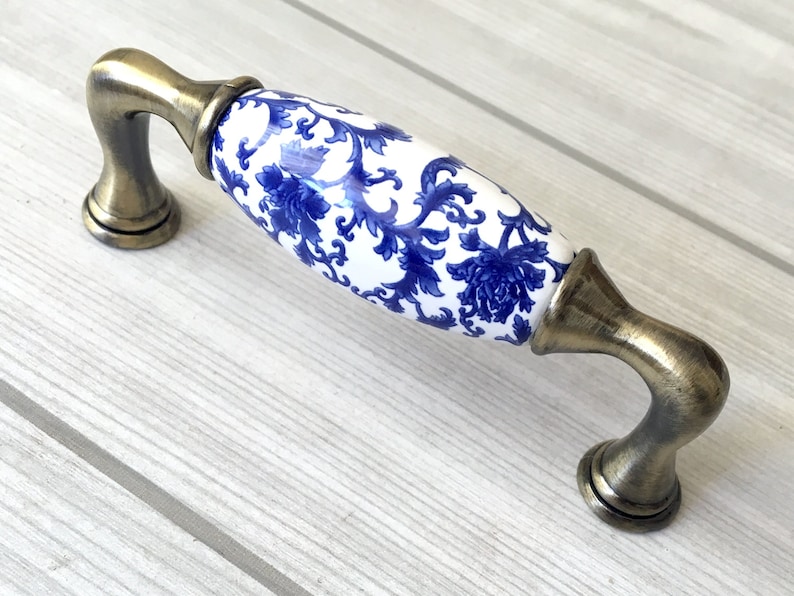 3.75 5 Blue White Knobs Dresser Knob Drawer Pulls Etsy