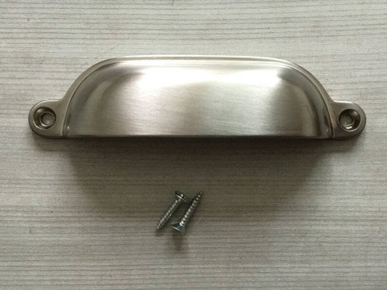 3.5 3.75 4.75 Cup Drawer Pull Bin Brushed Nickel Dresser Pulls Knobs Handle Shell Cabinet Knob Pulls Door Lynns Hardware 4 34 89 96 120