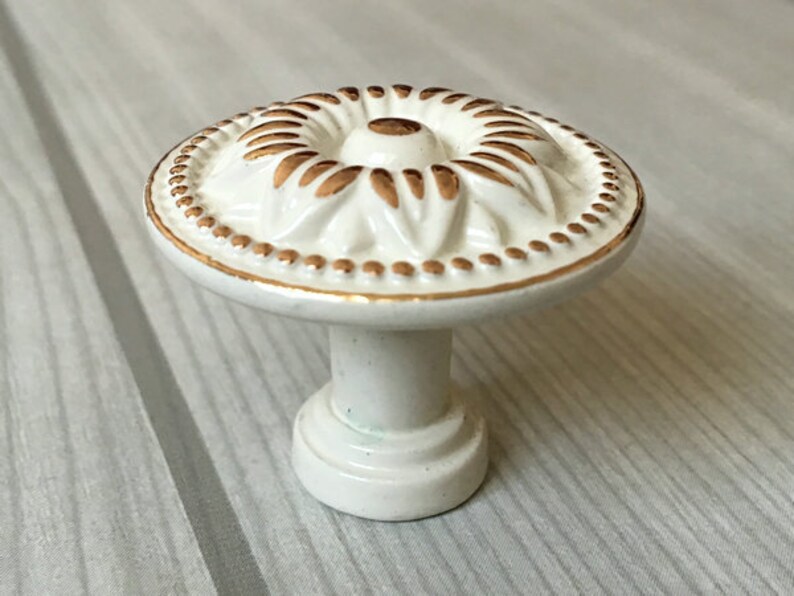 Shabby Chic Knobs Dresser Knob Creamy White Gold Kitchen Etsy