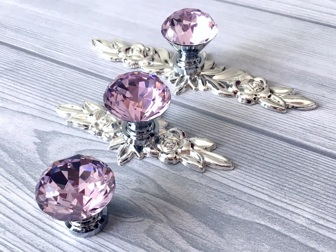 Pink Glass Knobs Dresser Knob Pull Crystal Drawer Knobs Pulls Etsy