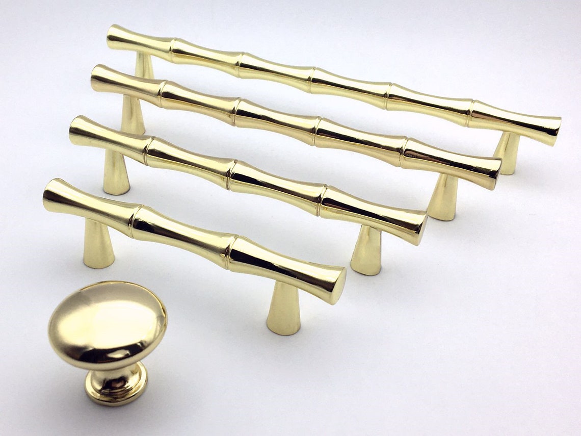Polished Gold Bamboo Handles Pulls Drawer Pull Etsy