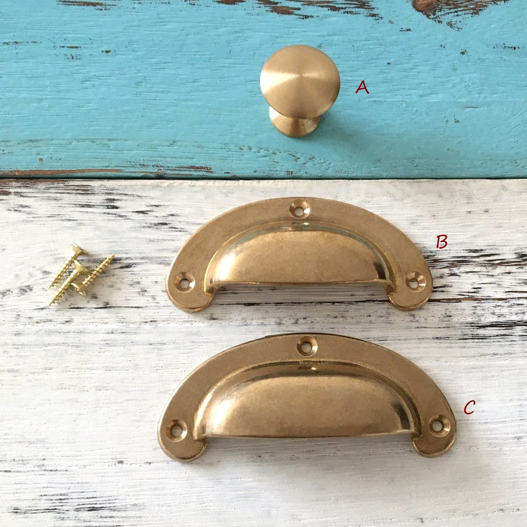 Brass Cup Drawer Pull Handle Raw Brass Unlaquered Brass MCM Drawer Knob