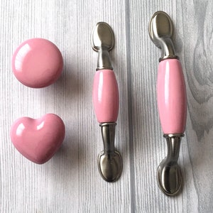 3" 3.75" Pink Knobs Drawer Knob Pulls Dresser Handles Ceramic Kitchen Cabinet Door Knobs Brushed Nickel Kids Heart Furniture Knob 76 96 mm