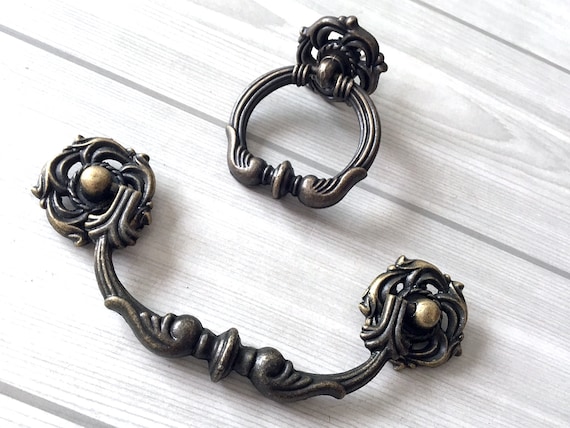 4.25 4.5 Drop Bail Pull Ring Dresser Drawer Pulls Handles Antique