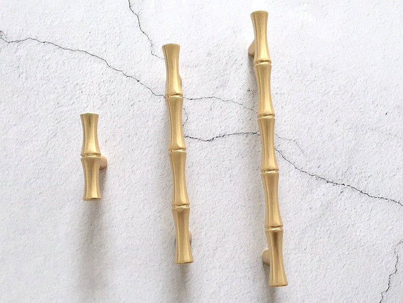 3.75 5 Gold Bamboo Drawer Pull Dresser Pulls Handles Satin Gold Bamboo Knob Cabinet Knobs Handle Pull Handles 96 128 mm Lynns Hardware image 3