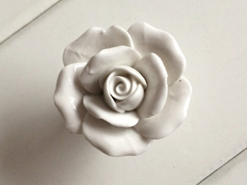 white flower drawer knobs
