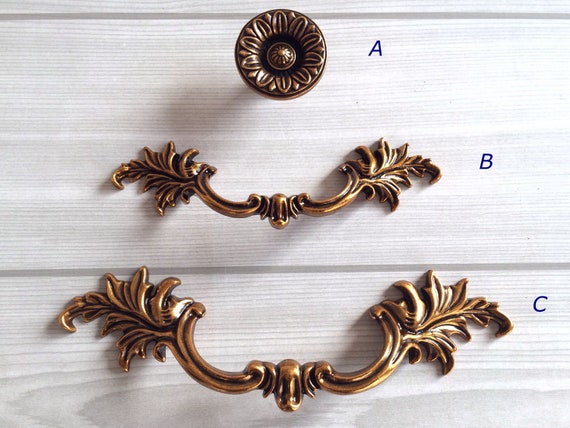 3 3.75 Dresser Knobs Pulls Drawer Pull Handles Gold Brass Cabinet Door Knob  Handle Pull French Provincial Lynns Hardware 76 96 Mm 