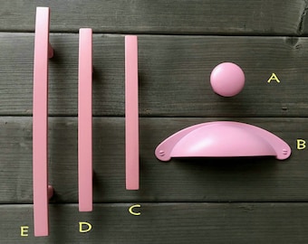 3" 3.75" 5" Pink Knob Drawer Pulls Cup Bin Pull Kitchen Cabinet Door Handle Dresser Pull Handles Kids Knobs Lynns Hardware 76 96 128 mm