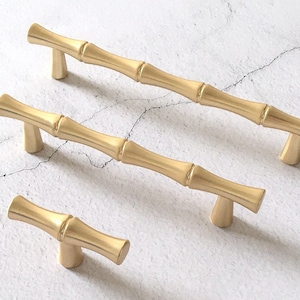 3.75 5 Gold Bamboo Drawer Pull Dresser Pulls Handles Satin Gold Bamboo Knob Cabinet Knobs Handle Pull Handles 96 128 mm Lynns Hardware image 1