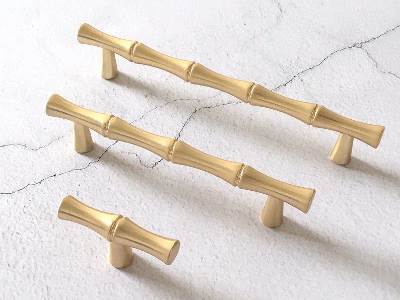 3.75 5 Gold Bamboo Drawer Pull Dresser Pulls Handles Satin Gold Bamboo Knob Cabinet Knobs Handle Pull Handles 96 128 mm Lynns Hardware image 1