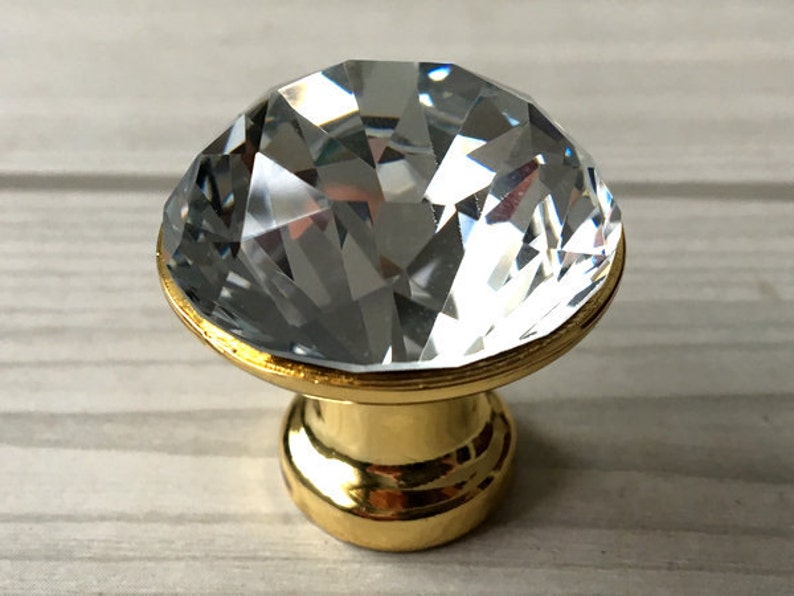 1.2 Glass Crystal Knobs Gold Rhinestone Dresser Knob Etsy