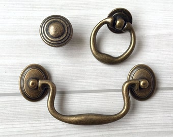 4" Drop Ring Dresser Knobs Rings Bail Drawer Pull Handles Cabinet Knob Kitchen Cupboard Pull Knob Swing Vintage Style Antique Bronze 100 mm