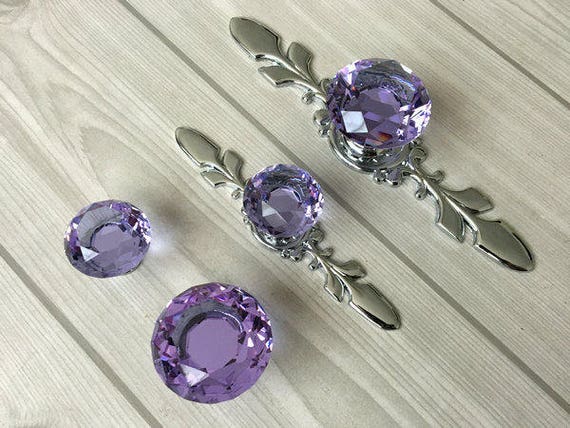Purple Glass Dresser Knob Crystal Drawer Knobs Pulls Handle Etsy