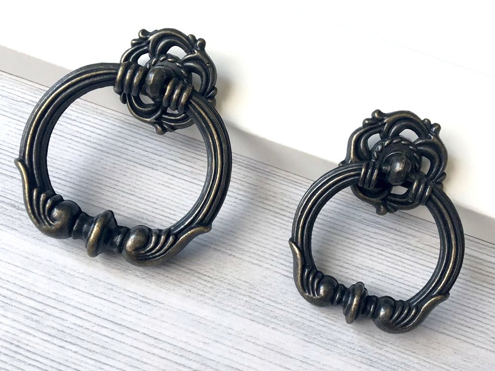 Rustic Vintage Style Drop Drawer Pull Dresser Ring Pulls Etsy