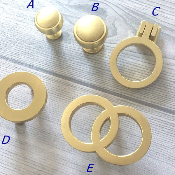 Brass Cabinet Knob Brushed Brass Drawer Knobs Pull Round Circle Dresser Drawer Pulls Cabinet Handle Dresser Pull Drop Ring Lynns Hardware