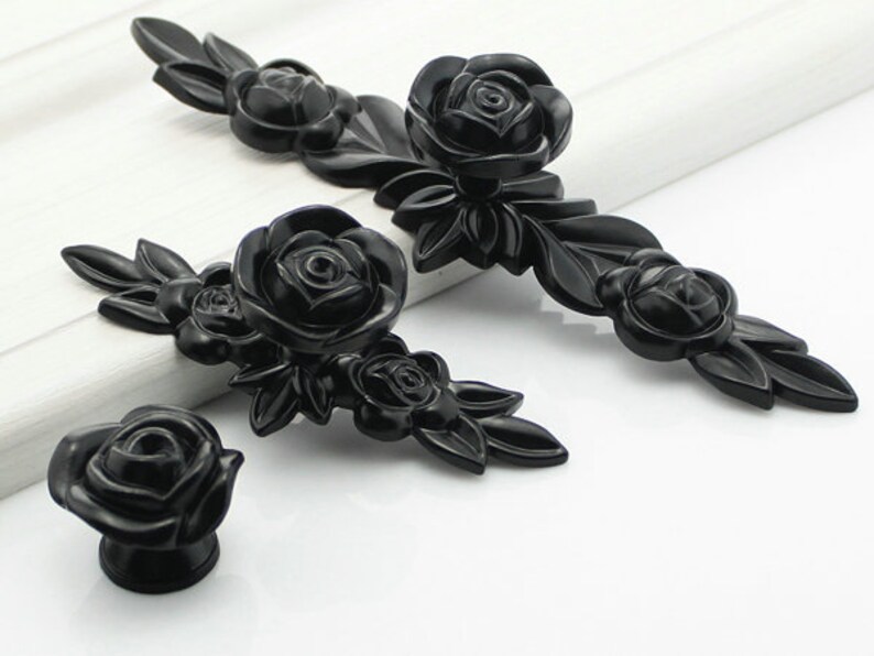 Black Rose Knobs Rustic Dresser Drawer Knobs Pulls Handles / Etsy