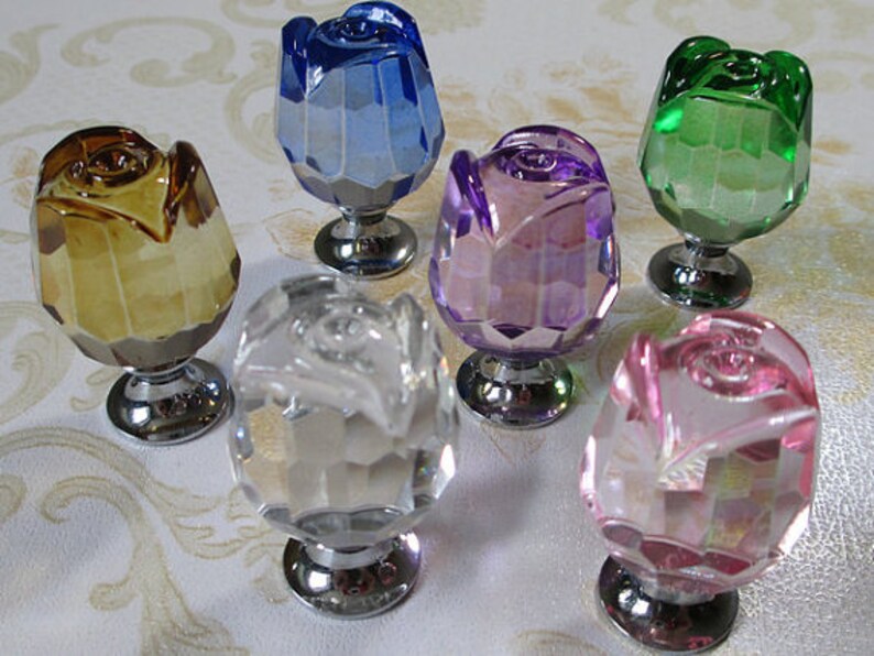 Rose Knobs / Glass Knobs / Crystal Knob / Dresser Knobs Drawer Etsy
