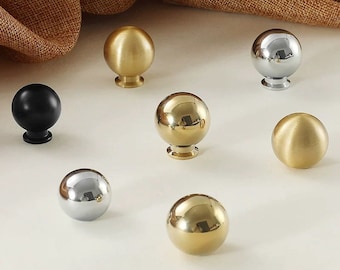 Sphere Brass Knobs Pulls Brass Drawer Pull MCM Cabinet Knob Ball Drawer Knobs Dresser Pulls Gold Nickel Black Silver Chrome Lynns Hardware