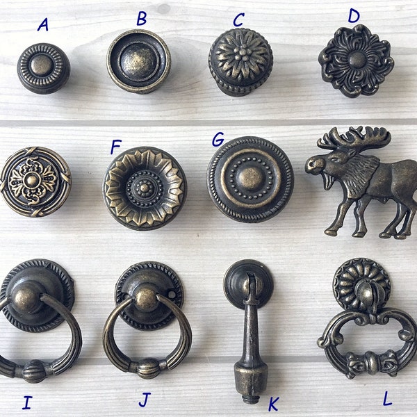 Knob Vintage Look Drawer Pull Dresser Pulls Drawer Knobs Antique Bronze Kitchen Cabinet Door Handle Rustic Cottage Chic Lynns Hardware