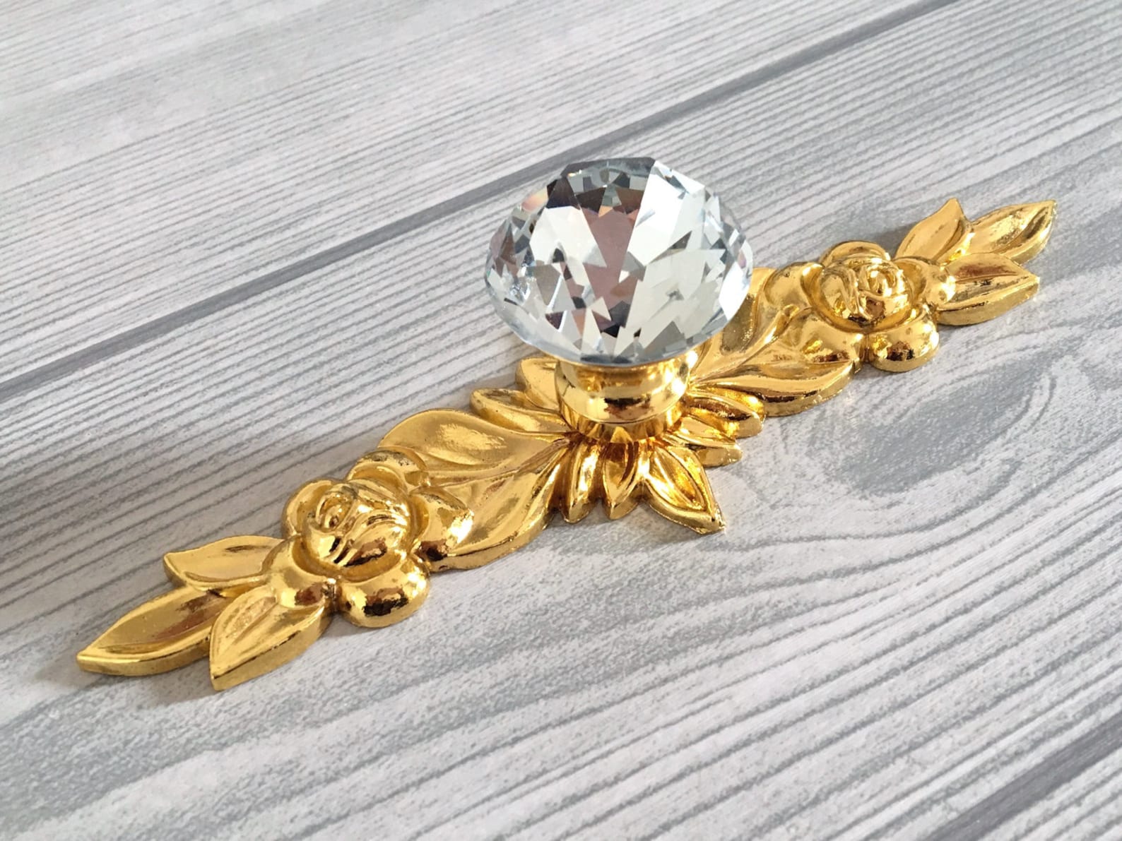 Gold Crystal Drawer Knob Glass Knobs W. Back Plate Dresser Etsy Australia