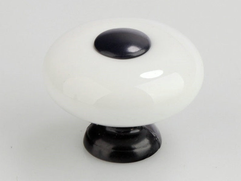 Small Knobs Dresser Knob White Black Ceramic Kitchen Etsy