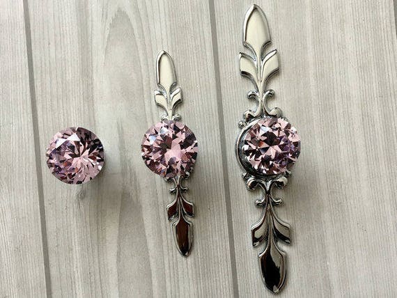Pink Drawer Knobs Pulls Handles Glass Crystal Knob Dresser Etsy