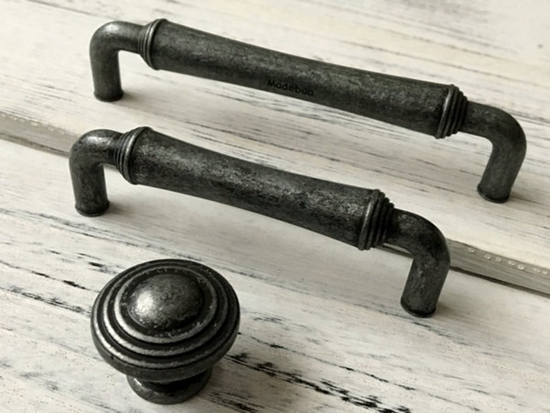 3.75 5 Drawer Knobs Pull Handles Dresser Knob Pulls Handle Antique Black Silver Pewter Rustic Kitchen Cabinet Door Handle Pull 96 128 mm