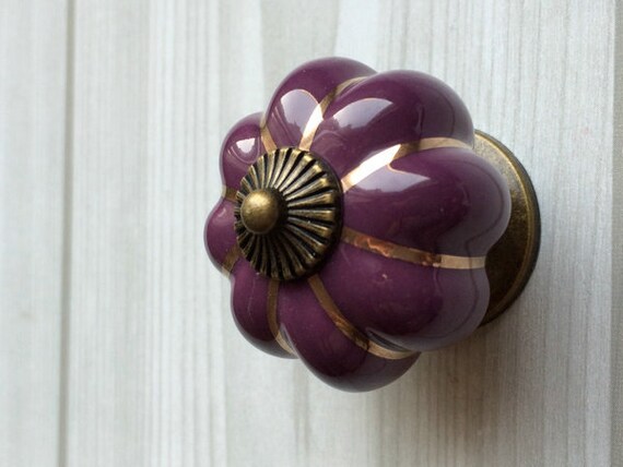 Purple Cabinet Knobs Pumpkin Knobs Kitchen Dresser Knob Drawer Etsy