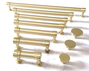 Brushed Gold Cabinet Pull Handle Drawer Pulls Lynns Hardware 2" 2.5" 2.75" 3 3.25" 3.5" 4 4.25" 4.5 4.75" 3 1/2 5.25" 5.5" 5.75" 6 7 8 10"