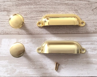 Gold Cup Handles Drawer Pull Door Pull Bin Dresser Pulls Knobs Handles Shell Classic Cabinet Knob Pulls Kitchen Handles Lynns Hardware