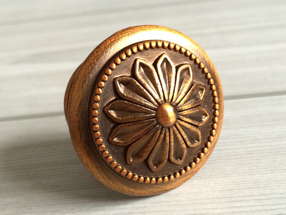Dresser Knobs Flower Antique Gold Brass / Drawer Pulls Knobs Etsy