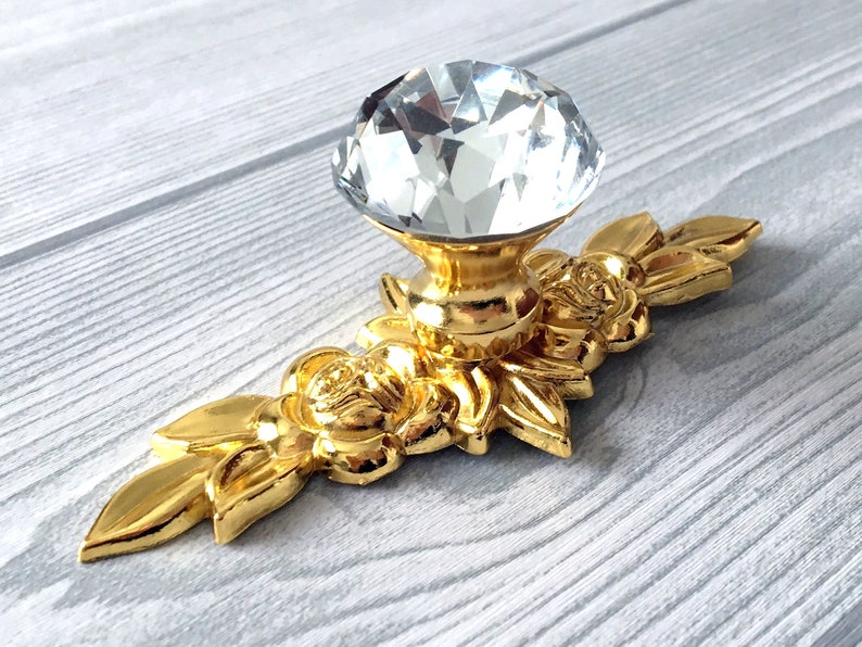 Gold Crystal Drawer Knobs Glass Dresser Knob Pulls Handle Etsy