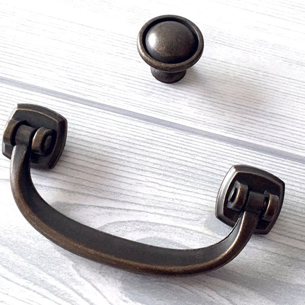 3-5/8" Centers Vintage Style Drop Bail Drawer Pulls Handles Knobs Dresser Pull Handle Antique Bronze Retro Cabinet Pull Swing 3.6" 92 mm