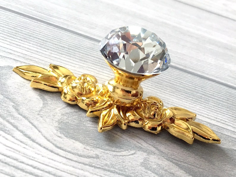 Gold Crystal Drawer Knobs Glass Dresser Knob Pulls Handle Etsy