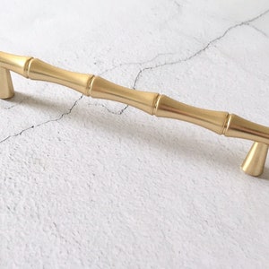 3.75 5 Gold Bamboo Drawer Pull Dresser Pulls Handles Satin Gold Bamboo Knob Cabinet Knobs Handle Pull Handles 96 128 mm Lynns Hardware 5" (128 mm)