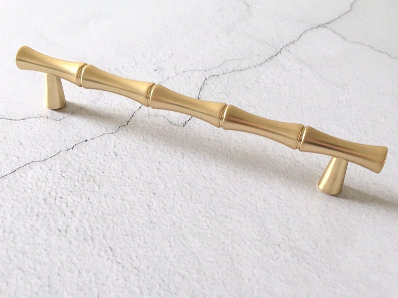 3.75 5 Gold Bamboo Drawer Pull Dresser Pulls Handles Satin Gold Bamboo Knob Cabinet Knobs Handle Pull Handles 96 128 mm Lynns Hardware 5" (128 mm)