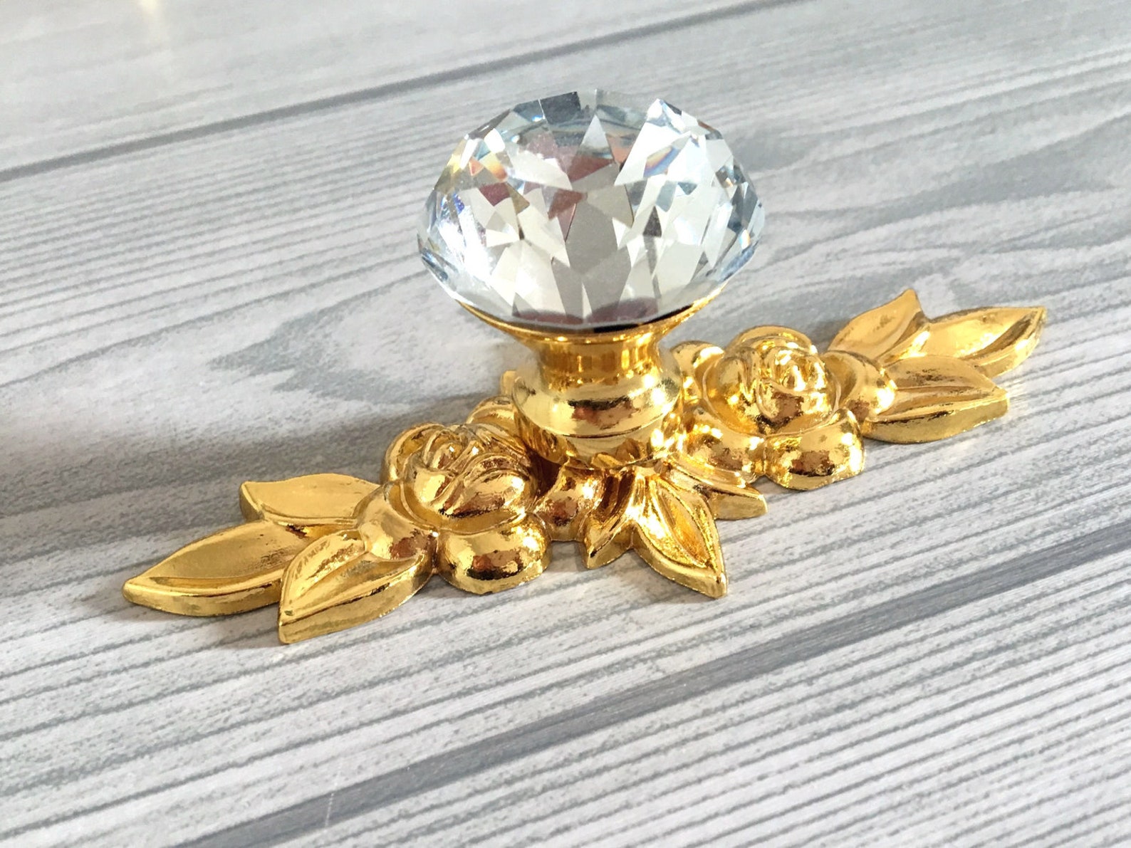 Gold Crystal Drawer Knob Glass Knobs W. Back Plate Dresser Etsy Australia