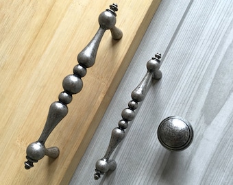 3.75" 5" Cabinet Handle Knobs Drawer Pull Handles Dresser Pulls Kitchen Door Knobs Antique Black Silver Pewter Knob Lynns Hardware 96 128 mm