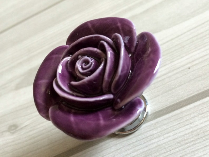 Purple Rose Flower Door Knobs Floral Dresser Knobs Etsy