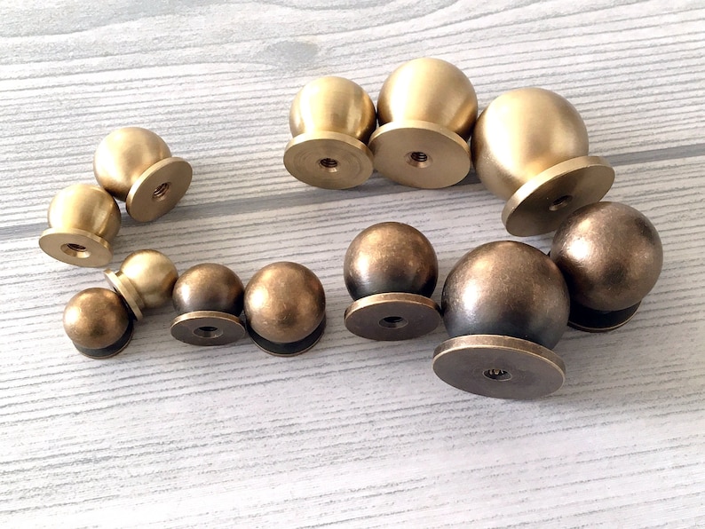 Brass Knob Unlaquered MCM Knob Black Gold Brass Mini Knob Tiny Small Cabinet Knobs Dresser Pull Drawer Pulls Antique Bronze Lynns Hardware image 9