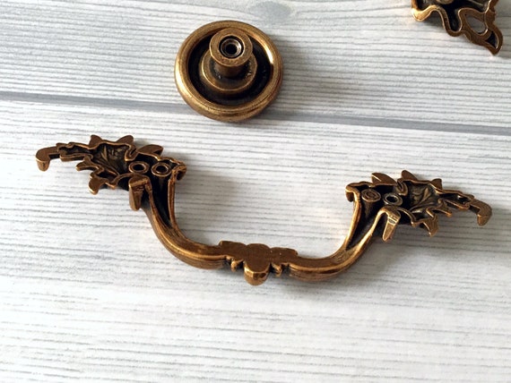 3 3.75 Dresser Knobs Pulls Drawer Pull Handles Gold Brass Cabinet Door Knob  Handle Pull French Provincial Lynns Hardware 76 96 Mm 