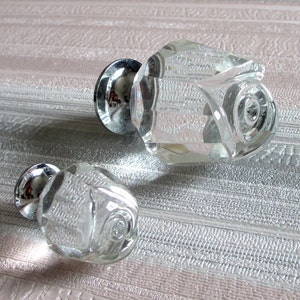 Rose Knobs / Glass Knobs / Crystal Knob / Dresser Knobs / Drawer Knobs Pulls Handles Clear Decorative Silver Kitchen Cabinet Door Knob