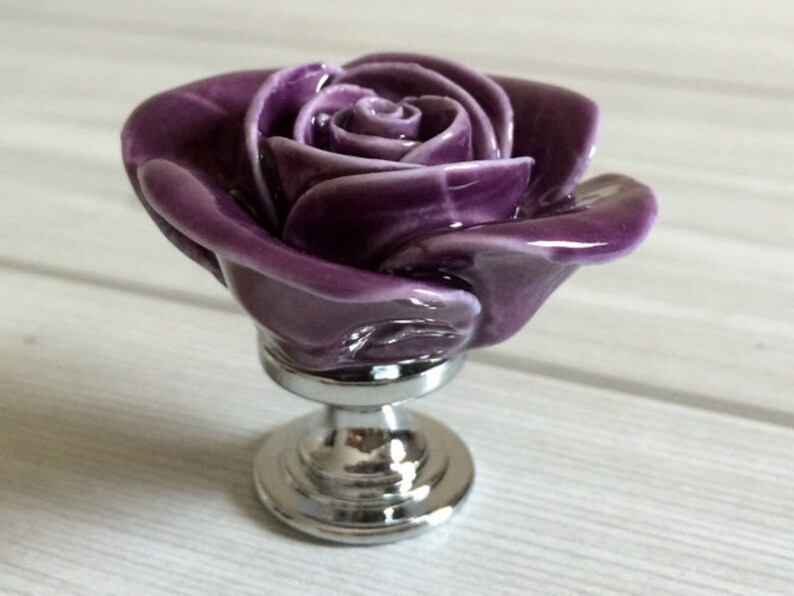 Purple Rose Flower Door Knobs Floral Dresser Knobs Etsy