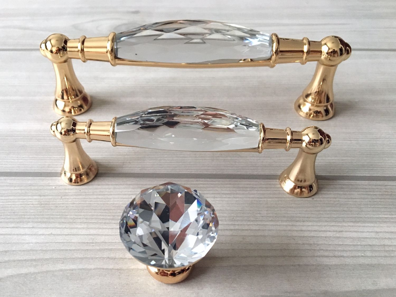 3.75 5 Gold Crystal Handle Pull Knobs Rhinestone Etsy