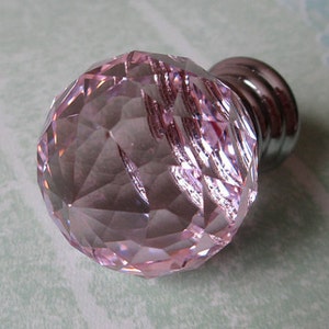 Glass Dresser Knobs / Crystal Drawer Knobs Pulls Handles Sparkle Pink / Kitchen Cabinet Knobs Pull Handle Hardware Diamond Cut Knob Silver image 1