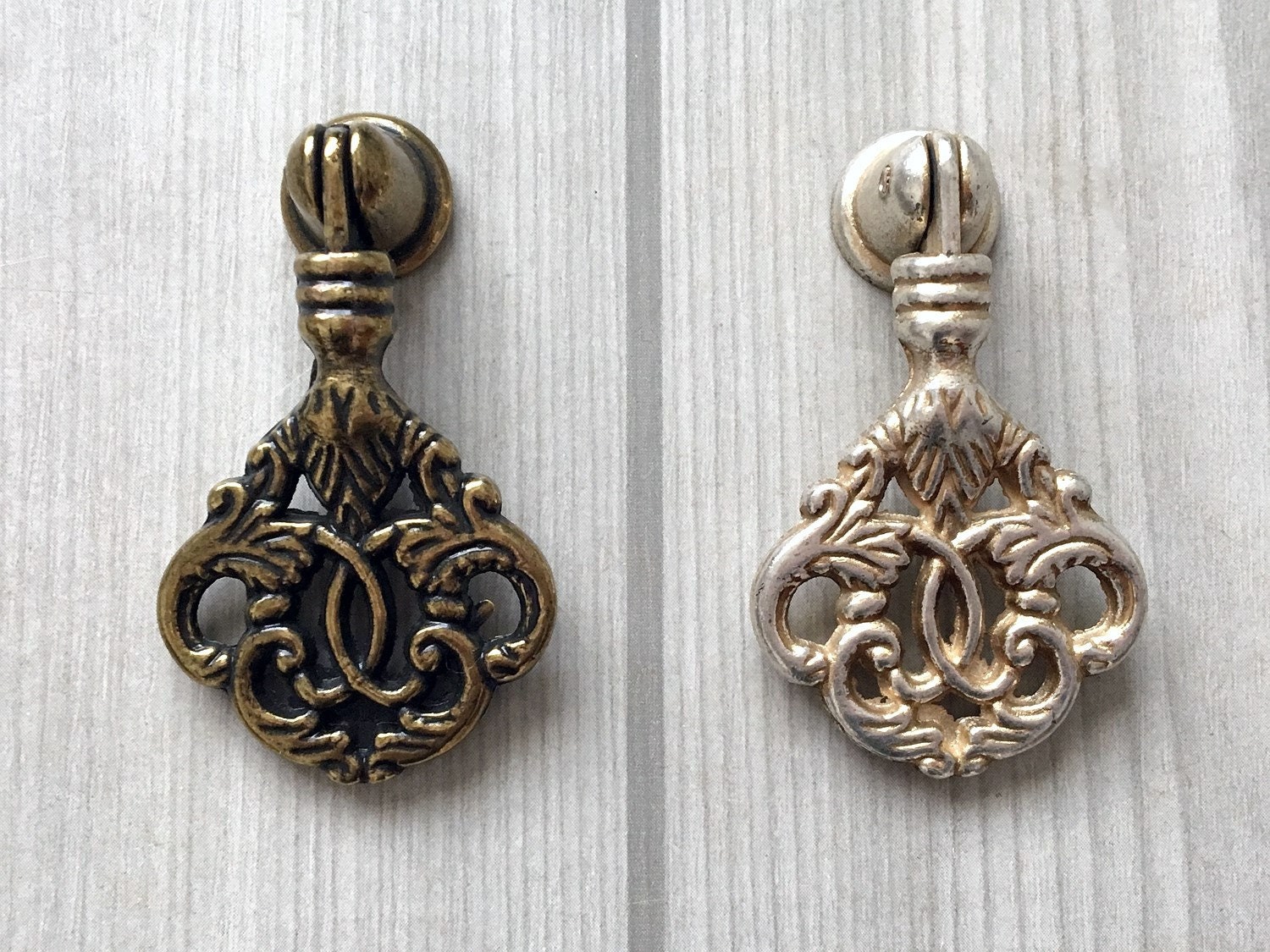 Shabby Chic Dresser Drawer Pulls Knobs Handles Antique Silver Etsy